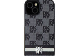 DKNY Leather Checkered Mono Pattern & Printed Stripes - Etui Samsung Galaxy S24 Ultra (czarny)